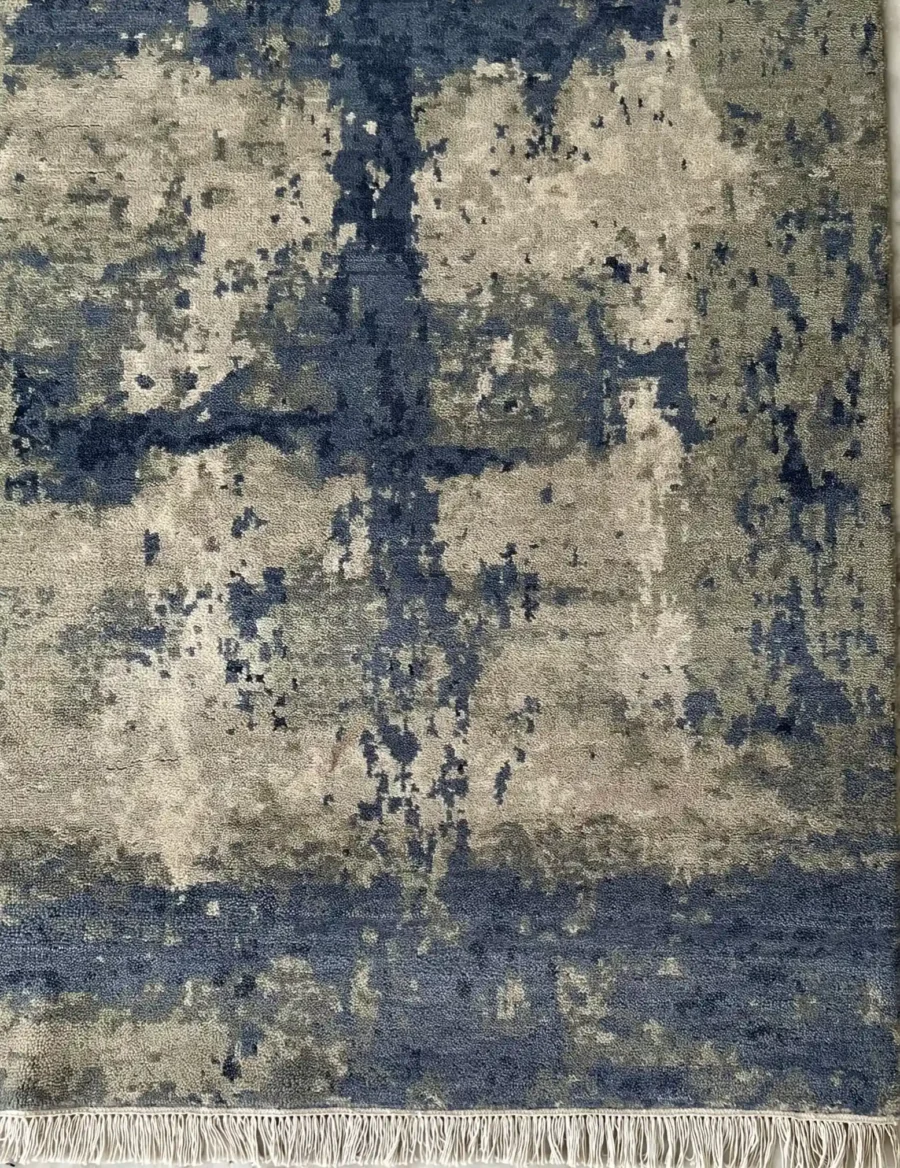 Aurora III, 100% Wool Pile, Hand Knotted Rug, Blue/Beige - Image 2