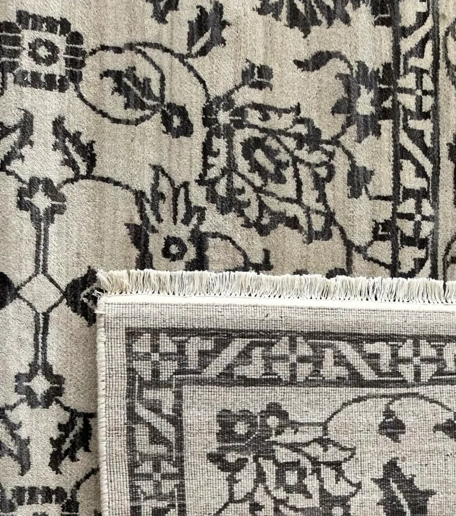 Fern, 100% Wool Pile, Hand Knotted Rug, Ivory/Black - Image 3