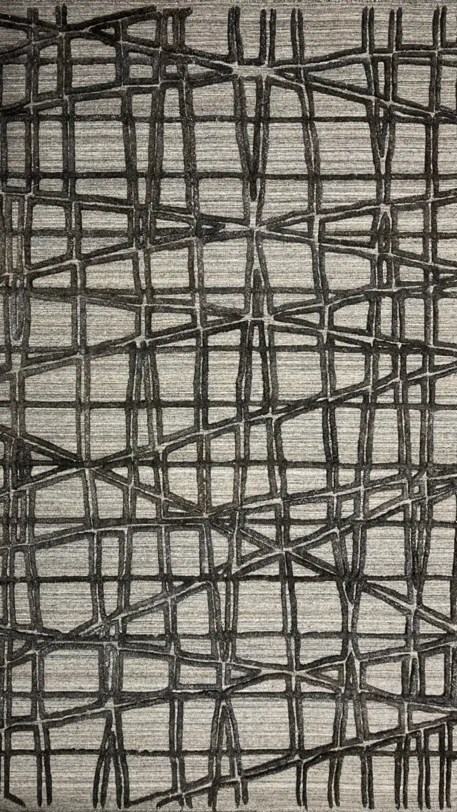 Lines, 100% Wool Pile, Flatweave Rug, White/Grey
