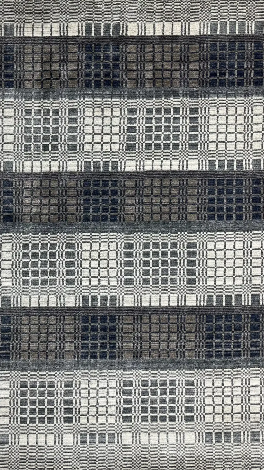 Checkered Rhythm I, 100% Wool Pile, Hand Loom Rug, Grey