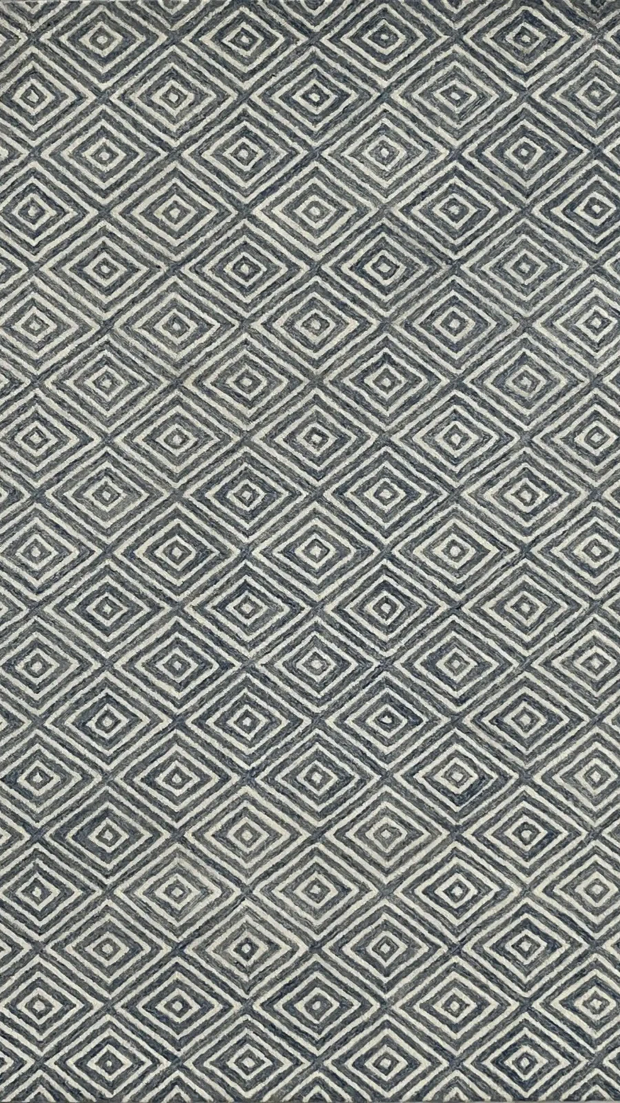 Geometry III, 100% Wool Loop Pile, Hand Tufted Rug, Blue/White