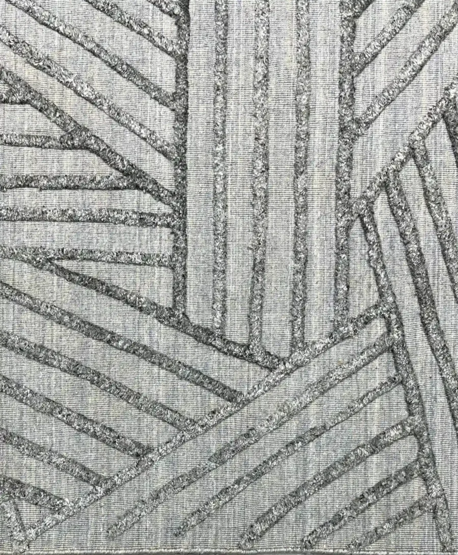 Linear Mirage, 100% Wool Pile, Flatweave Rug, Grey - Image 2