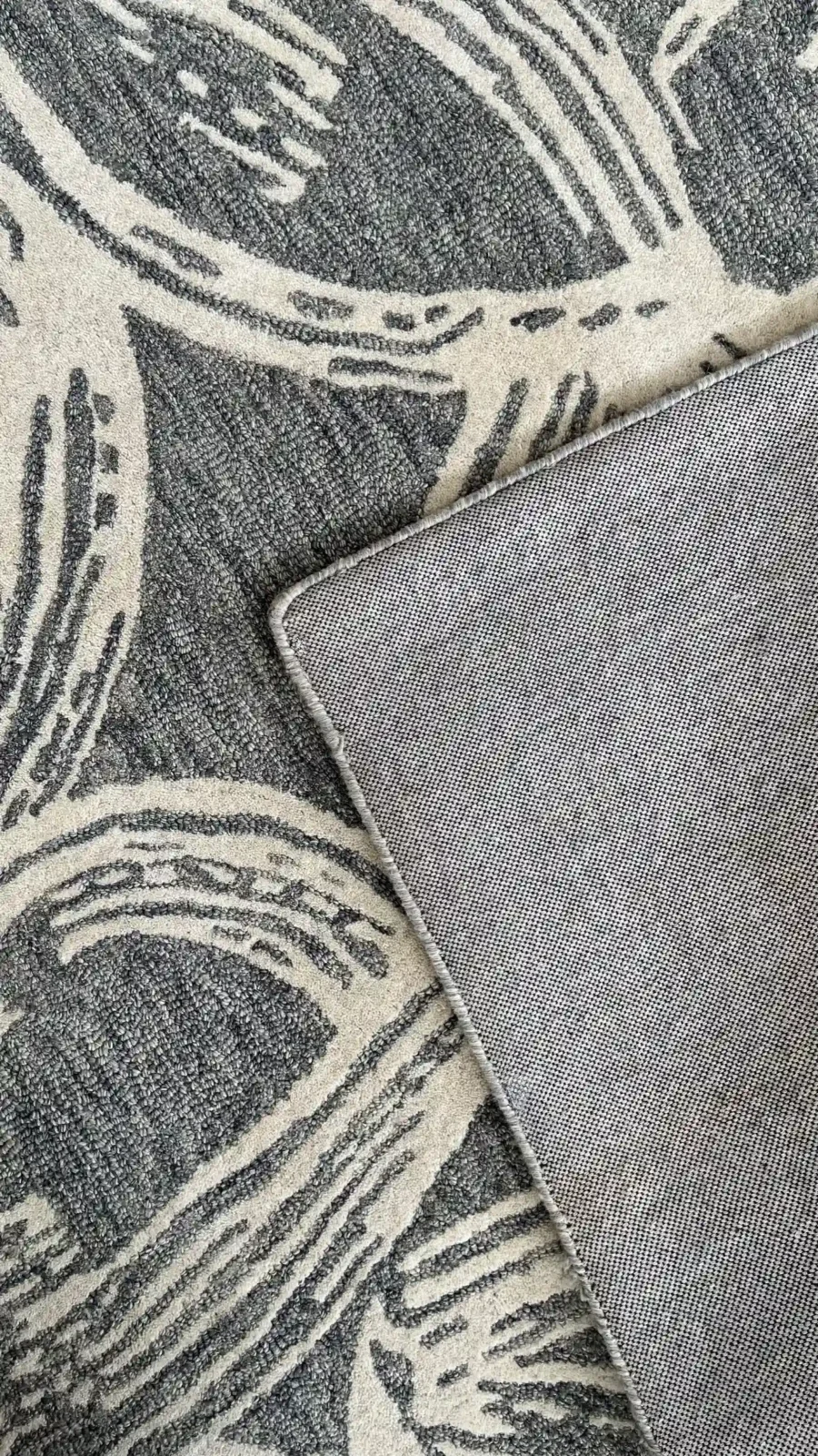 Abstract Echo II, 100% Wool Loop Pile, Hand Tufted Rug, Grey/Ivory - Image 3